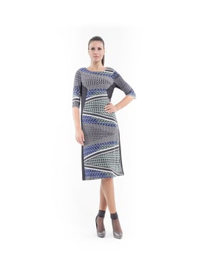 Stretch jurk met print en panelen