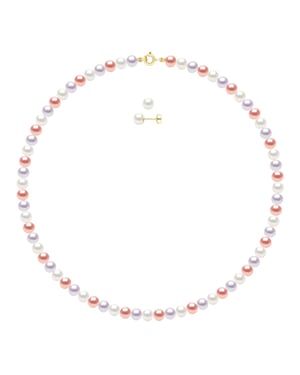 Set bestaande uit: Ketting van echte gekweekte zoetwaterperlen semi-rond 6-7 mm