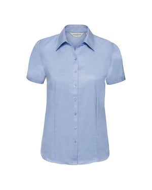 Russell Collection Shirt met korte mouwen in visgraatmotief voor dames/dames (Lichtblauw)