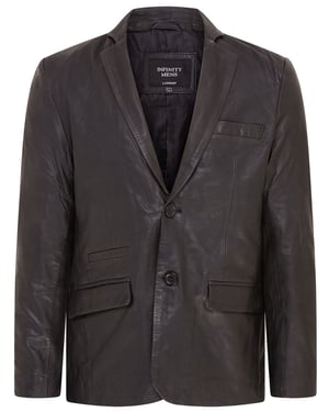 Heren Zwart Slim Leren Italiaanse Blazer Jas-Somero