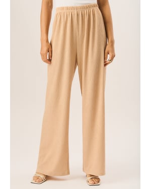 Getextureerde pull-on broek met wijde pijpen