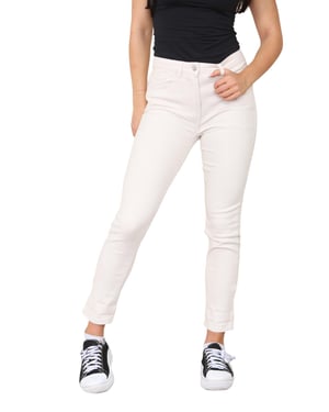 M&Co Dames jeans met hoge taille en taps toelopende rechte pijpen in beige