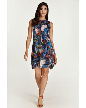 Navy Flora Print Cloche Dress