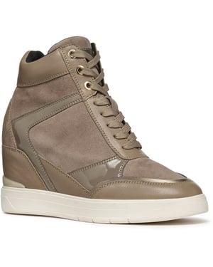 Geox D Maurica Leren Damestrainers Donker Taupe
