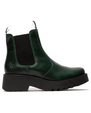 Fly London Dames Petrol Green MEDI789 Wedged Chelsea Enkel Leren Platform Laarzen