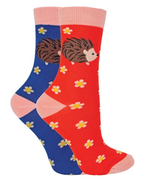 Set van 2 sokken met dierenprint voor meisjes | Miss Sparrow | Casual grappig patroon crew bamboe sokken | Grappige nieuwe sokken voor kinderen - Egels