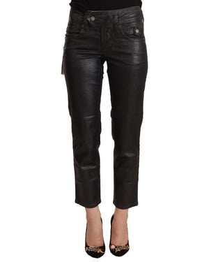 John Galliano Dames Zwarte Glanzende Middelhoog Taille Katoenen Cropped Broek