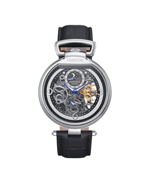 Heritor Automatic Lincoln leren band skelet horloge met maanfase