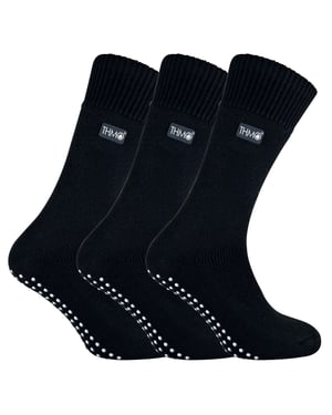 3 paar met fleece gevoerde pantoffelsokken voor heren | THMO | Ademende Crew Indoor Sokken met Grippers - Zwart