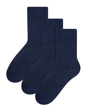 Steven - 3 Paar Multipack Dames Wol Gebreide Sokken | Warme Kousen Jurk Sokken - Marineblauw