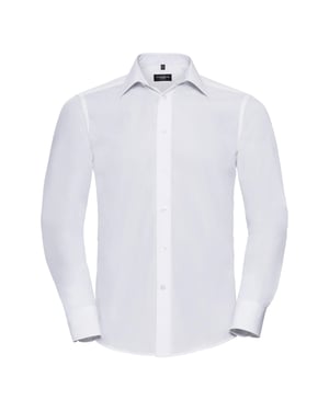 Russell Collectie Heren Lange Mouw Poly-Katoen Gemakkelijke Verzorging op maat gemaakt Poplin Shirt (Wit)