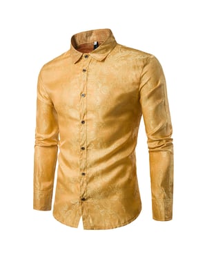 Slim-fit geborduurd geel Paisley-overhemd