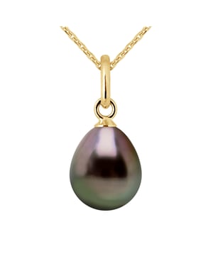 Hangers TAHITI Pear 89mm Zwart Geel Goud 18 Karaat Wordt geleverd met ketting