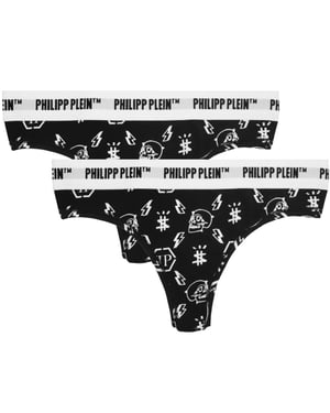 Philipp Plein Symbolen Logo Zwarte Onderbroeken String Tweedelige Set