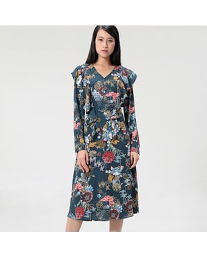 Fit-and-flare bloem-print midi-jurk