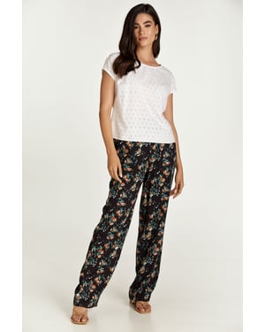 Zwarte gebloemde broek met wijde pijpen