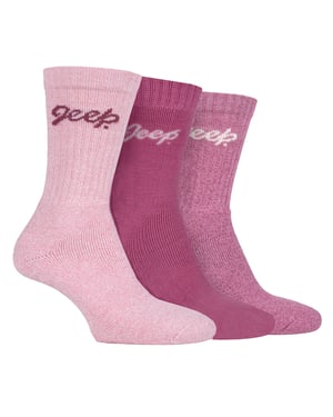 Dames Wandelsokken | Jeep | Dames Geribbelde Buitenste Neus- en Hakversterkte Sokken met Kussen - Roze / Crème