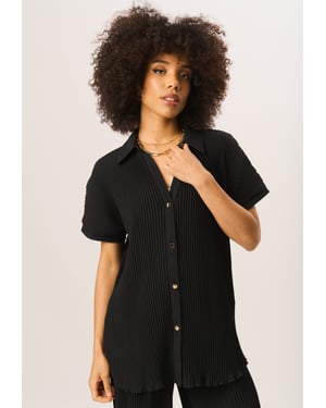 Oversized overhemd met korte mouwen en plissé