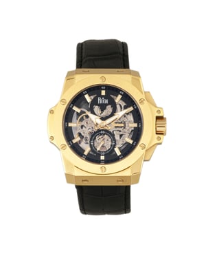 Reign Commodus automatisch skelet horloge met leren band