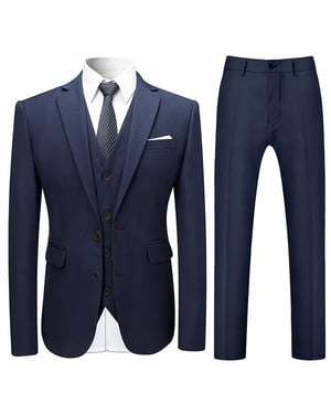 Marineblauw 3-delig herenpak met slanke pasvorm