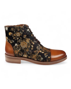 Justin Reess Heren Bruine Bloemenprint Leren Oxford Enkellaarsjes - Adam