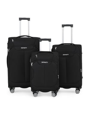 Zwarte zachte koffer met 8 wielen, reistas, TSA Light handbagage