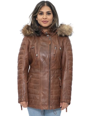 Dames gewatteerde leren parka jas-Curitiba