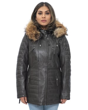 Dames gewatteerde leren parka jas-Curitiba