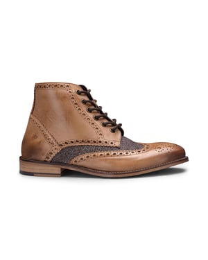 Heren klassieke Oxford Tan lederen Gatsby brogue enkellaarzen met tweed