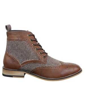 Heren klassieke Tweed Oxford enkellaarzen in bruin leer