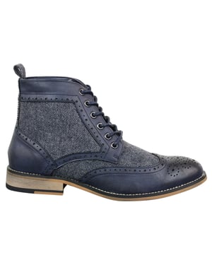 Klassieke Tweed Oxford-enkellaarzen voor heren in marineblauw leer