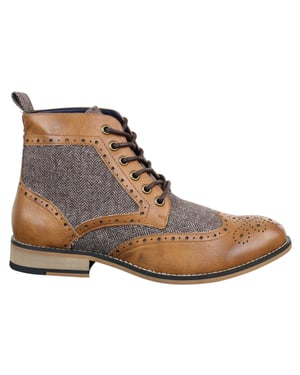 Klassieke Tweed Oxford-enkellaarzen voor heren in bruin leer