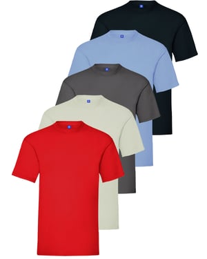 Kruze Heren Crew Neck T-Shirts (5 Pack) - SKY/RED/CHAR/NVY/GRY