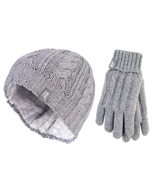 Heat Holders - Damesmuts en handschoenenset voor de winter - Lichtgrijs