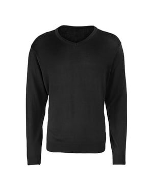 Premier Heren Gebreide V Hals Sweater Top (Zwart)