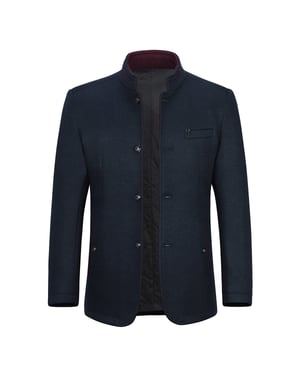Heren korte slim fit jas met opstaande kraag Business Casual wollen overjas blauw