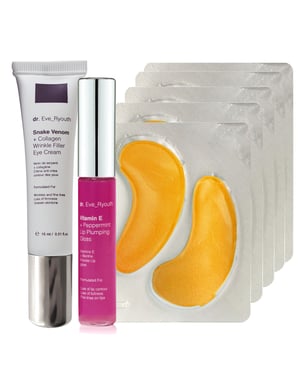 24K goud + antioxidant hydraterende oogbehandelingspads + vitamine E en pepermunt lip plumps 8ml + slangengif + collageen rimpelvuller oogcrème 15