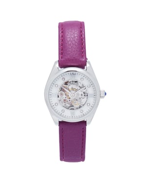 Keizerin Magnolia Automatic MOP Skeleton Dial Leather-Band Watch