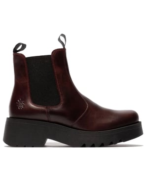 Fly London Dames Wijn MEDI789 Wedged Chelsea Enkel Leren Platform Laarzen