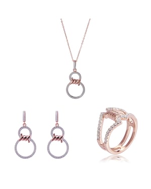 Orphelia 'Aavia' Dames 925 Sterling Zilver Set: Hanger + Oorbellen + Ring - Roze SET-7422