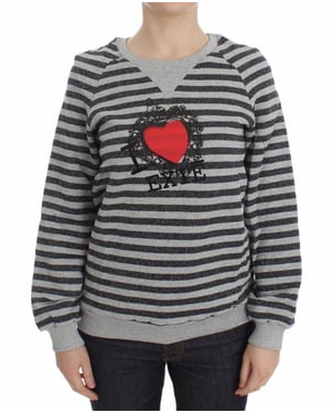 Exte Vrouwen Grijs Gestreept Katoenen Crewneck Sweater