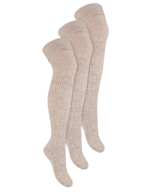 Steven - Dames 3 Paar Over Knie Wol Sokken | Multipack Vrouwen Lange Sokken - Beige