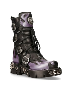 New Rock Flame geaccentueerde zwart/rode leren biker-schedellaarzen - M-591-S5