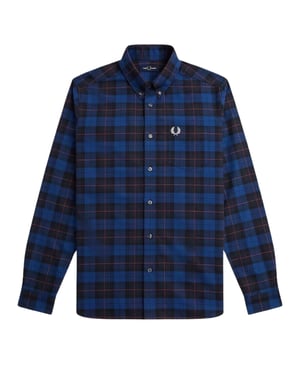 Fred Perry marineblauw tartan overhemd met lange mouwen