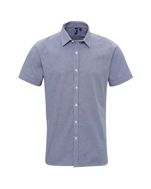 Premier Heren Micro Gingham geruit katoenen overhemd met korte mouwen (Marine / Wit)