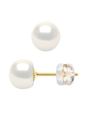 Oorbellen Studs Gekweekte parels 6-7mm White Natural Yellow Gold Captive