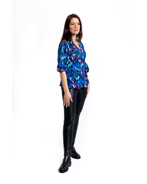 Wikkeltop met luipaardprint - Blauw