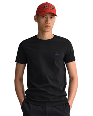 Gant heren T-shirt met ronde hals en contrasterend logo - Zwart