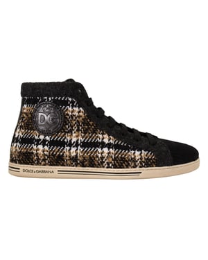 Dolce & Gabbana Heren Beige Bruine Wol Katoen Hoge Sneakers