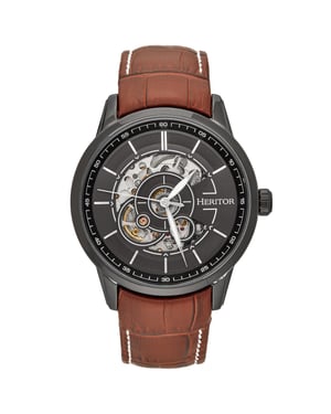 Heritor automatisch Davies semi-skelet lederen band horloge